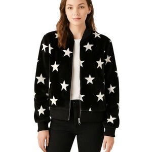 Chaser Star Bomber Jacket XS NWT Black Plush Zip Up Cozy Soft Festival Jacket
